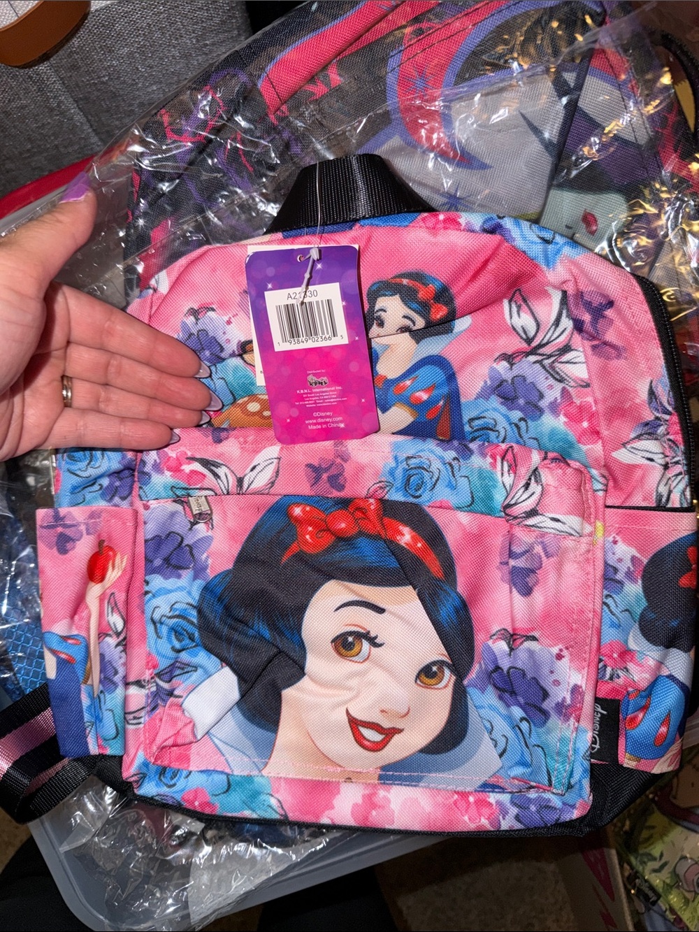 Disney Pink Blue Snow White Floral Backpack